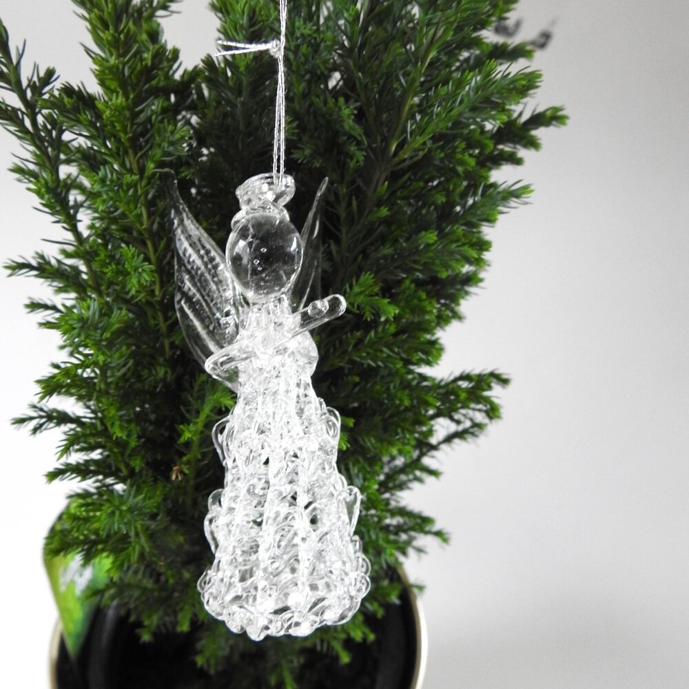 Vintage Hand Spun Glass Angel With Flute Christmas Ornament1980s